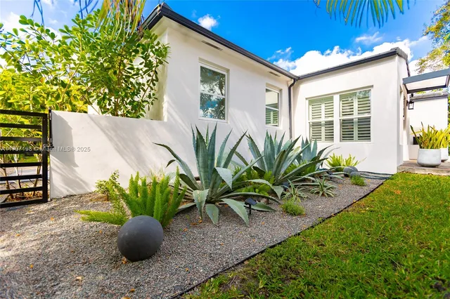 a potted plant sitting in front of a house