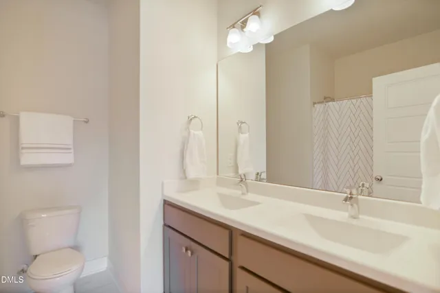 a bathroom with a sink a toilet and a large mirror
