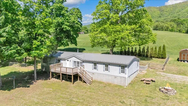 a front view of a house with a yard and a large tree