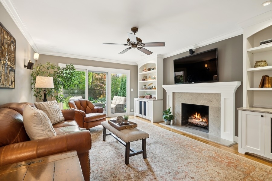 930 Pontiac Road Wilmette, IL 60091 - Photo 13 of 45 a living room with furniture a flat screen tv and a fireplace