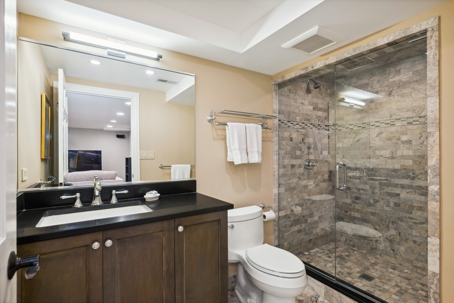 930 Pontiac Road Wilmette, IL 60091 - Photo 35 of 45 a bathroom with a granite countertop sink toilet and shower