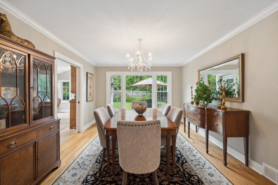 930 Pontiac Road Wilmette, IL 60091 - Photo 5 of 45 a dining room with furniture a chandelier and wooden floor