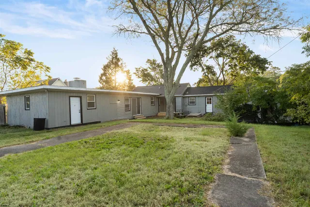 a view of a yard with a house and a large tree