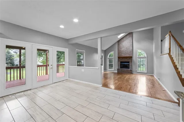 a view of two windows in a room