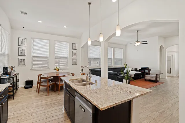 a kitchen with lots of counter top space