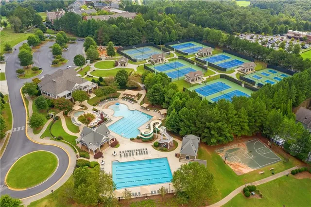 a view of a golf course with a garden