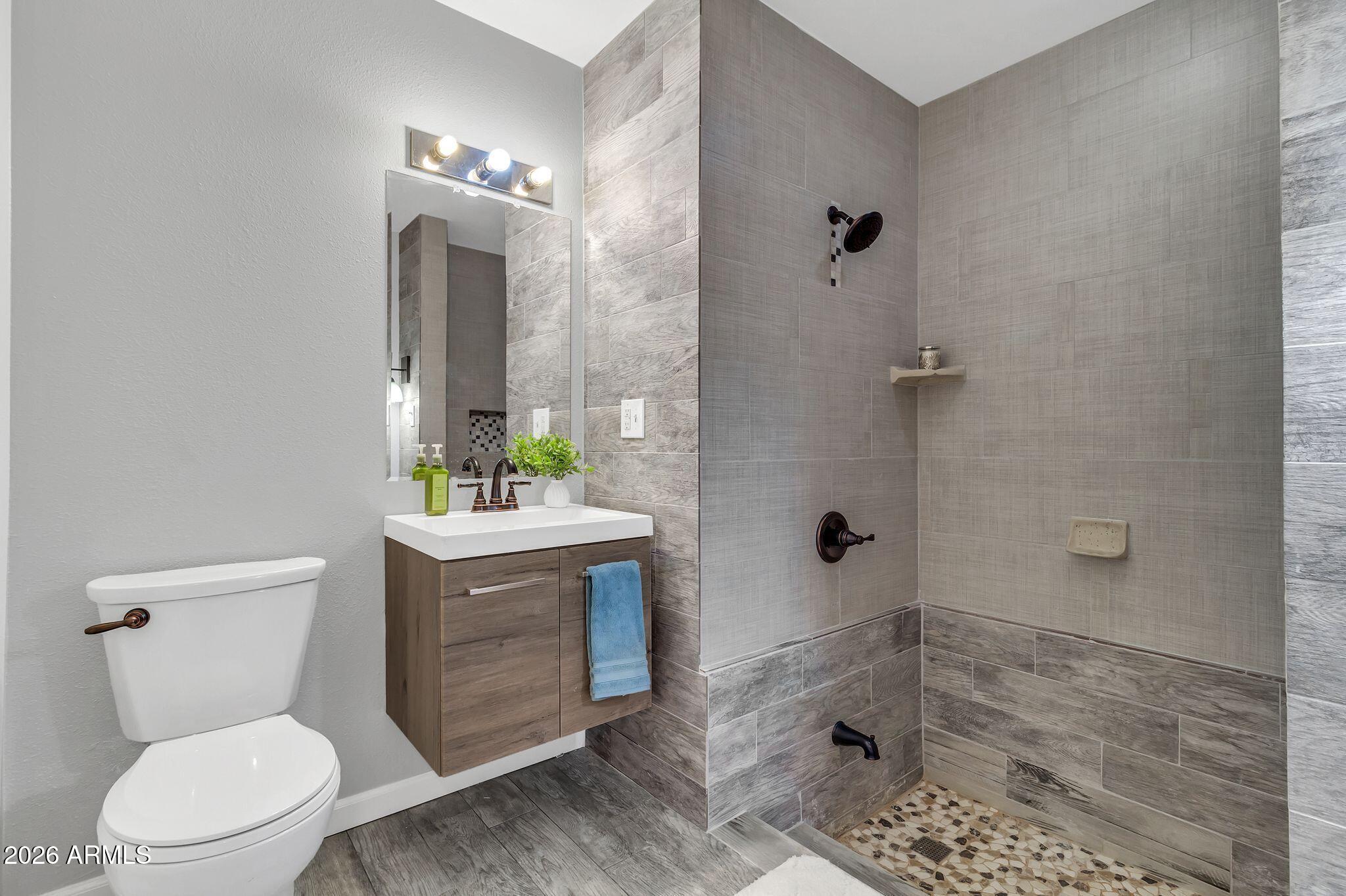 725 South Power Road, Unit 101 Mesa, AZ 85206 - Photo 5 of 38 a bathroom with a sink a toilet and shower