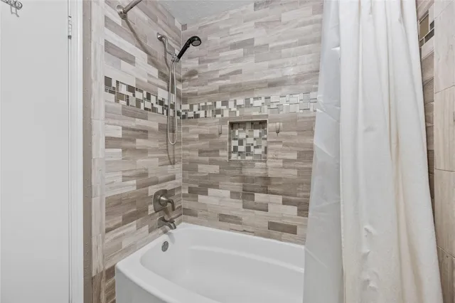 a bathroom with a bathtub