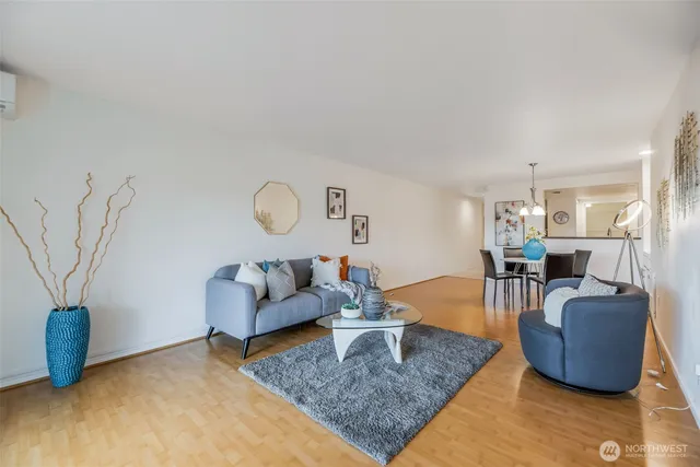 a living room with furniture and a rug