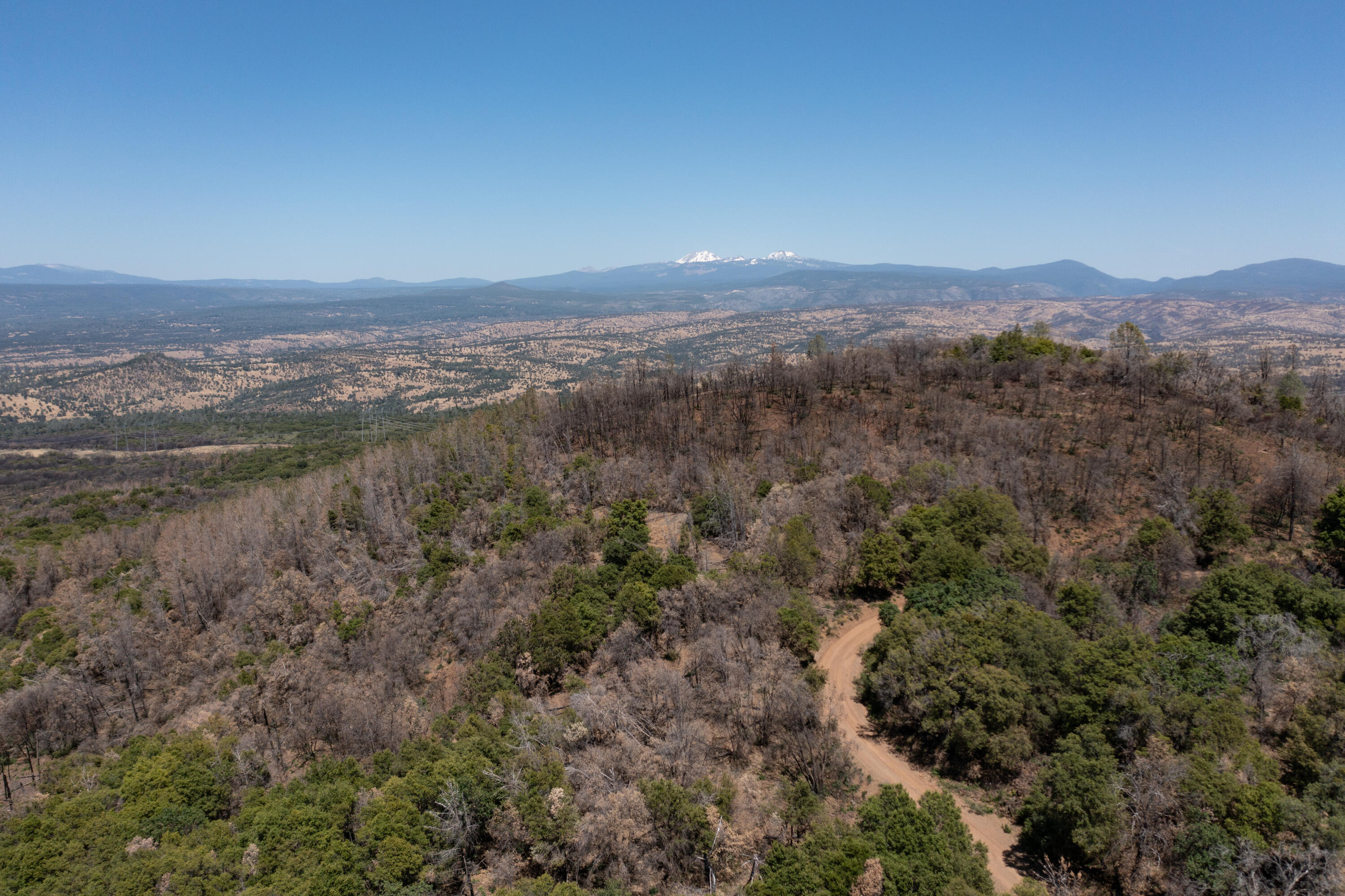 a view of a city with mountains in the background