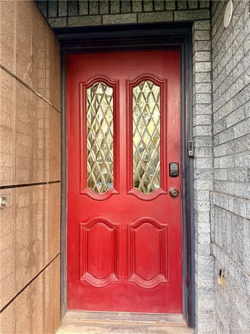 a door with red door