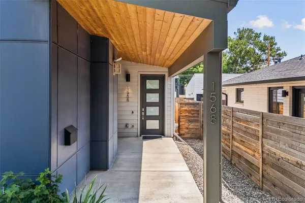 a porch with seating space