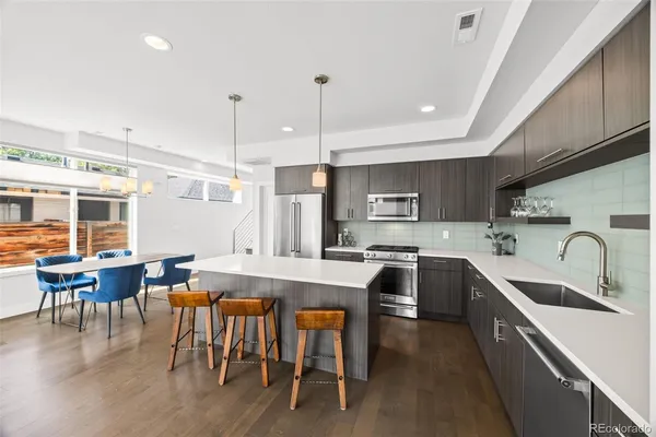 a kitchen with lots of counter top space