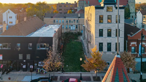 a view of a city that has tall buildings