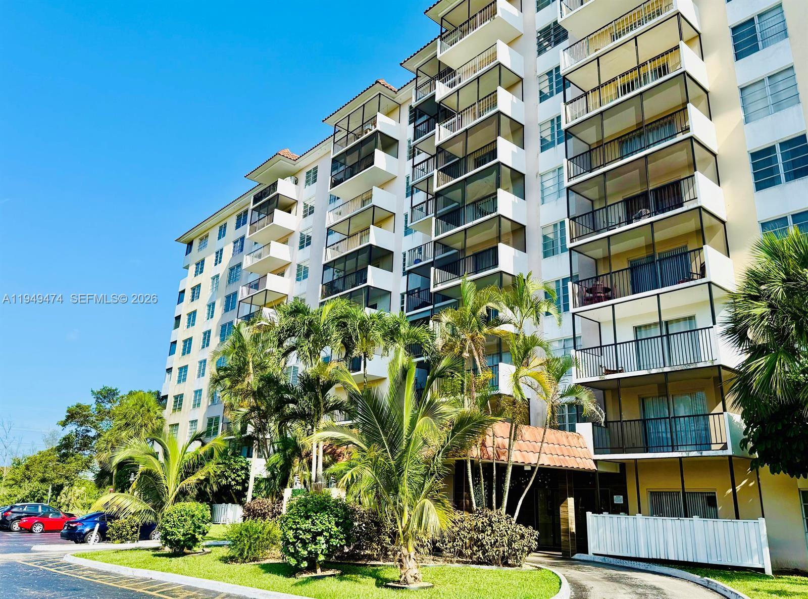 a front view of a multi story building