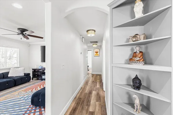 a view of a hallway with closet