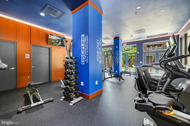 a view of a room with gym equipment