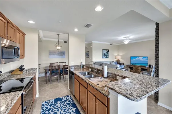 a kitchen with lots of counter top space