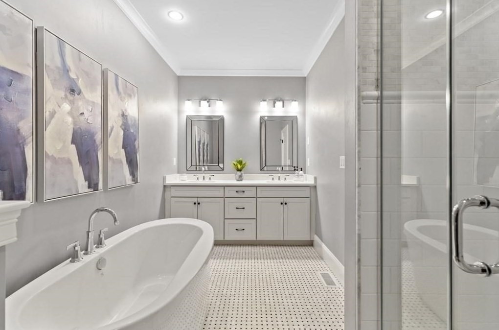 30 Waterville Lane, Unit 30 Hopkinton, MA 01748 - Photo 6 of 22 a bathroom with a double vanity sink mirror and double