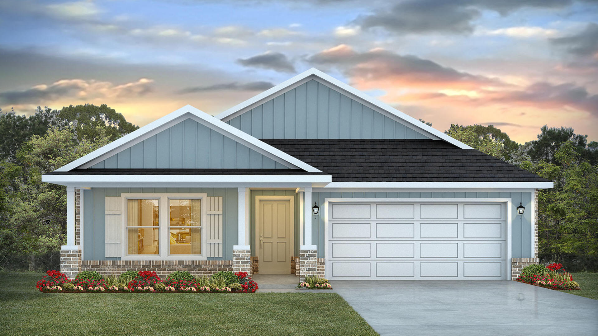 front view of a house with a yard