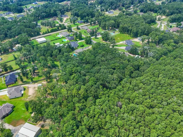 a view of a city with lush green forest