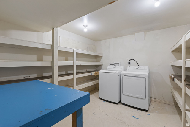 875 Cedar Hollow Road Lehi, UT 84043 - Photo 53 of 76 Laundry area with concrete flooring, built-in shelving, and overhead lighting