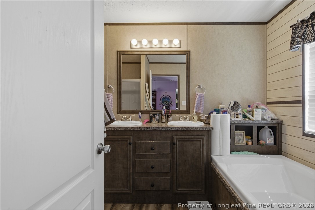 8637 Durant Nixon Road Linden, NC 28356 - Photo 10 of 36 a bathroom with a sink a mirror and a toilet