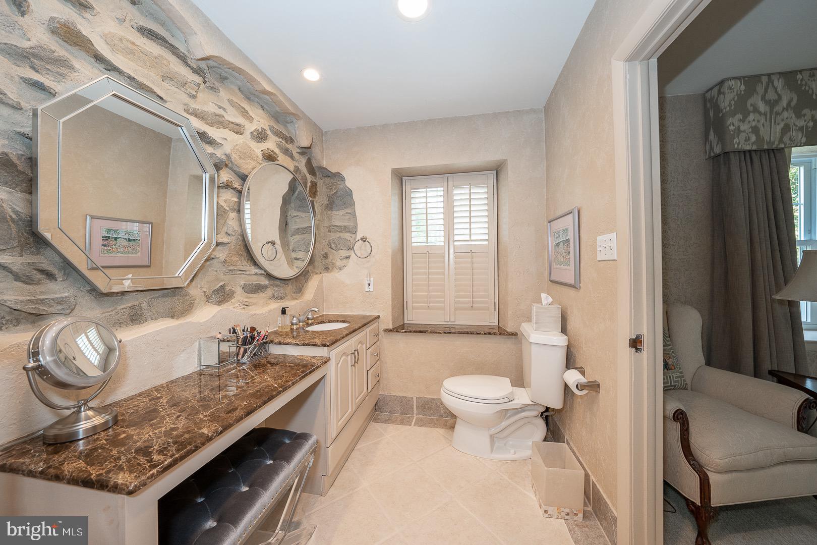 735 Hamilton Road Bryn Mawr, PA 19010 - Photo 35 of 66 Primary Bathroom with dual sinks and exposed stone