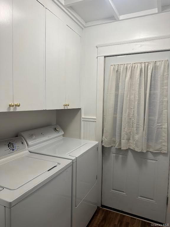 87 Franklin Avenue, Unit 1 New Rochelle, NY 10801 - Photo 8 of 11 Laundry area with washer and clothes dryer and dark wood style floors