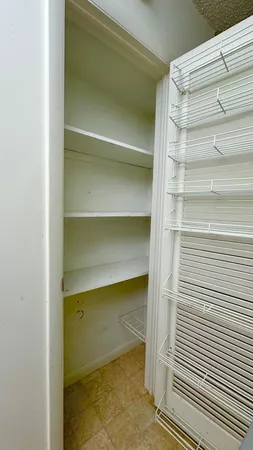 a view of walk in closet with empty racks
