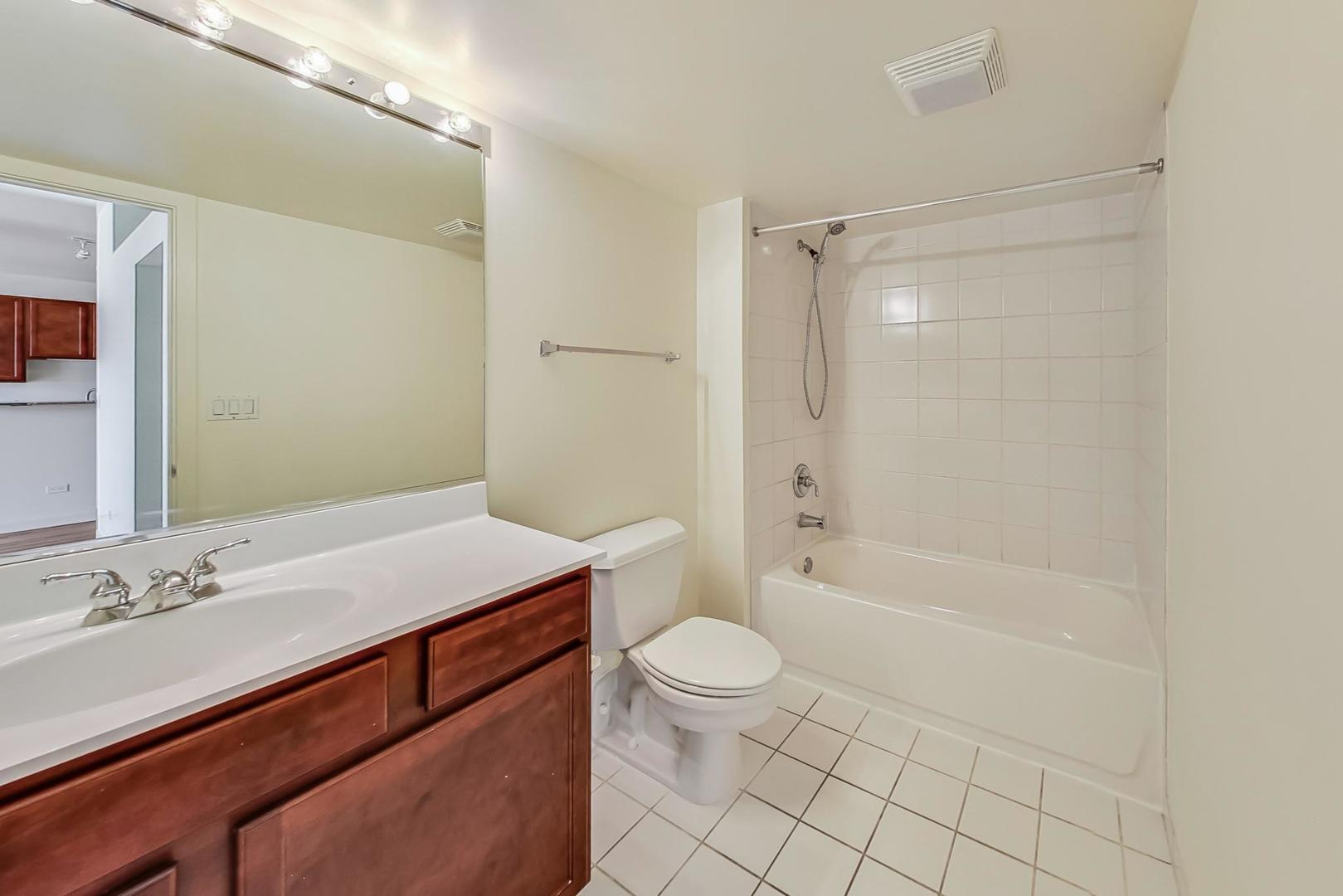 1151 West 14th Place, Unit 404 Chicago, IL 60608 - Photo 17 of 28 a bathroom with a sink a toilet and shower