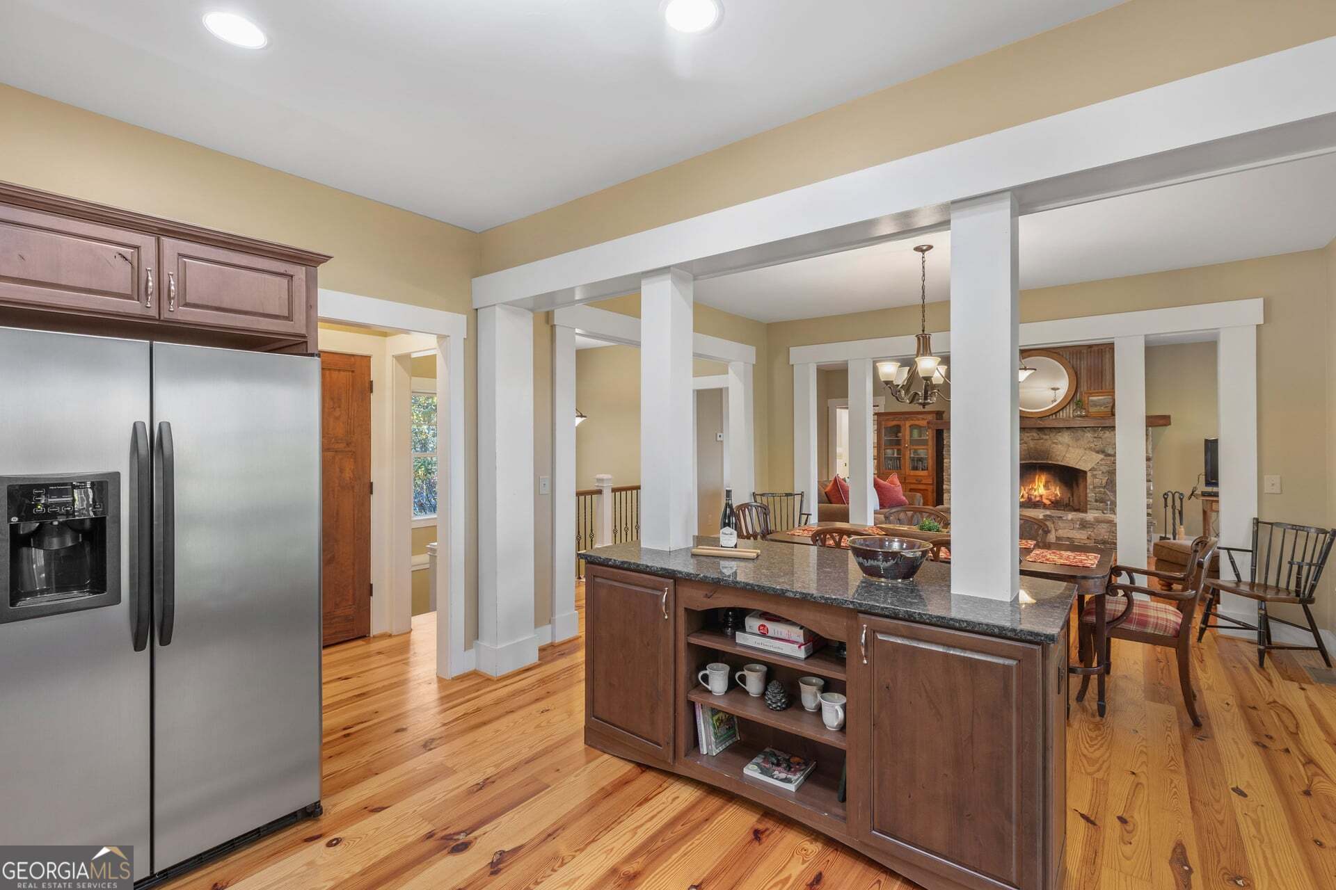 2473 Highland Gap Road Scaly Mountain, NC 28775 - Photo 19 of 93 a kitchen with stainless steel appliances granite countertop a refrigerator a stove and a wooden floors