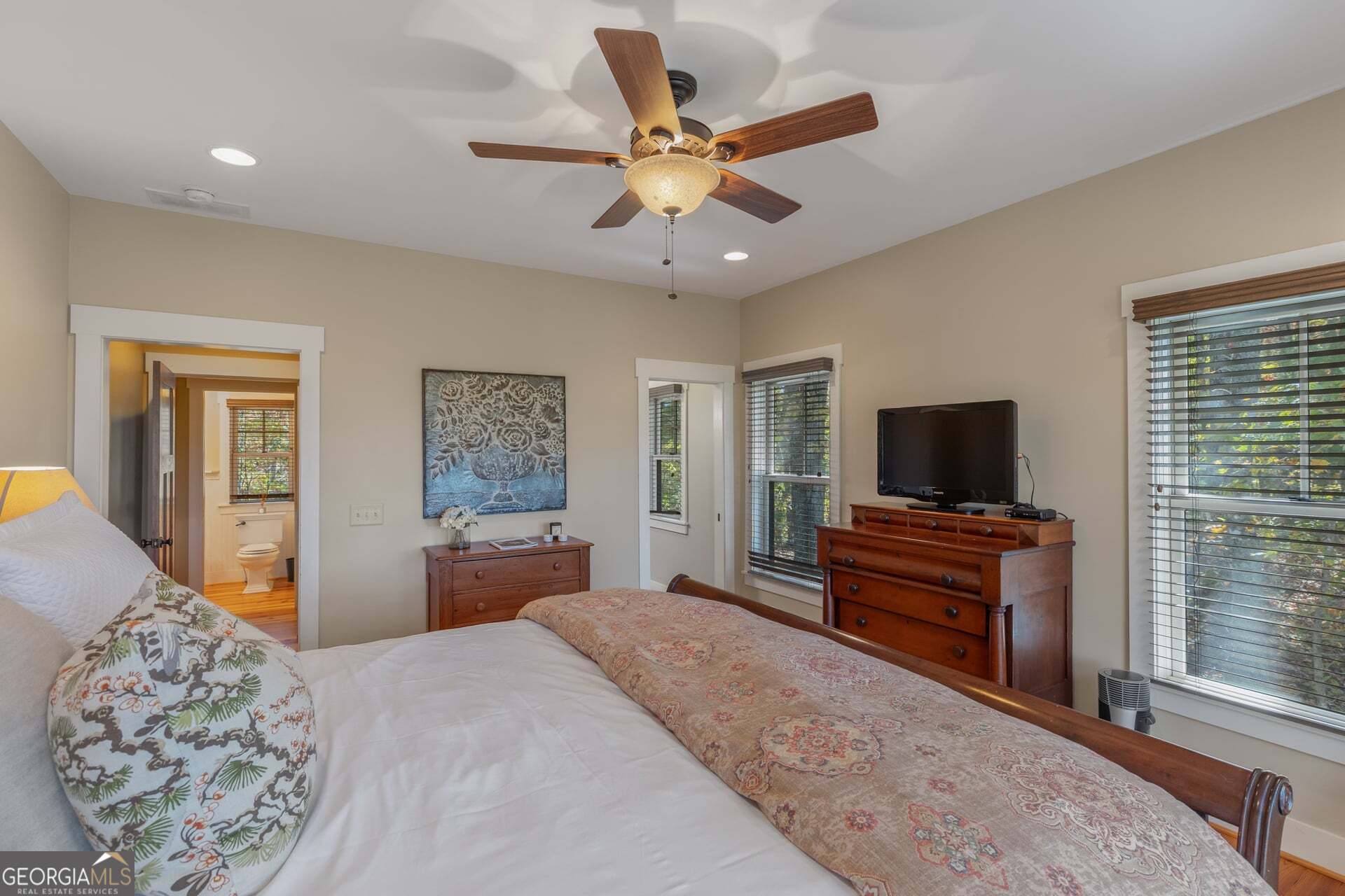 2473 Highland Gap Road Scaly Mountain, NC 28775 - Photo 48 of 93 a bedroom with furniture and a flat screen tv
