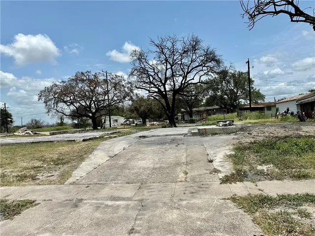 a view of road with large trees