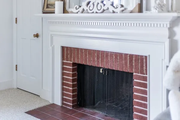 a close view of a fireplace