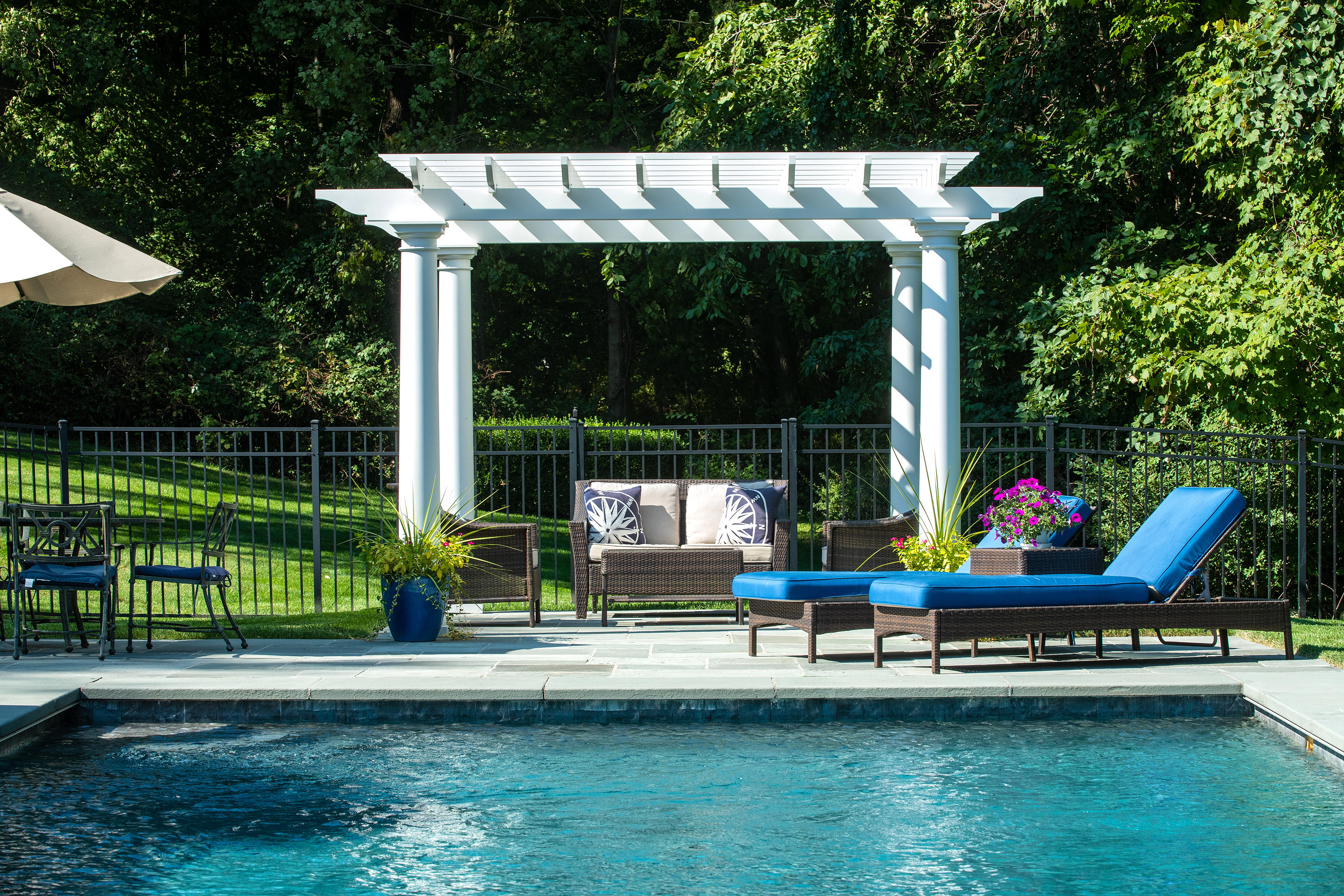 1381 Smith Ridge Road New Canaan, CT 06840 - Photo 6 of 35 a view of swimming pool with lawn chairs and a big yard