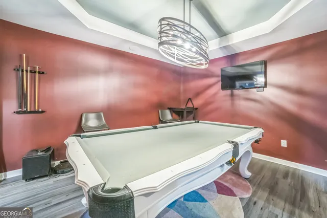 a room with a chandelier