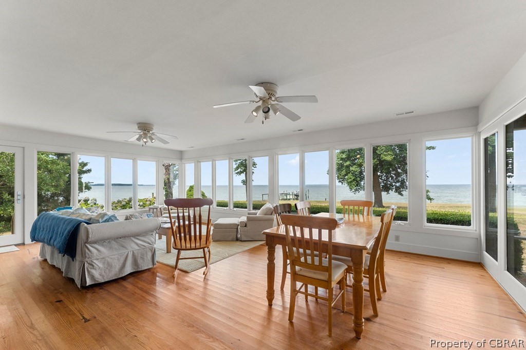 1 Cabin Road Lottsburg, VA 22511 - Photo 14 of 50 Sunroom / solarium with a water view and ceiling fan