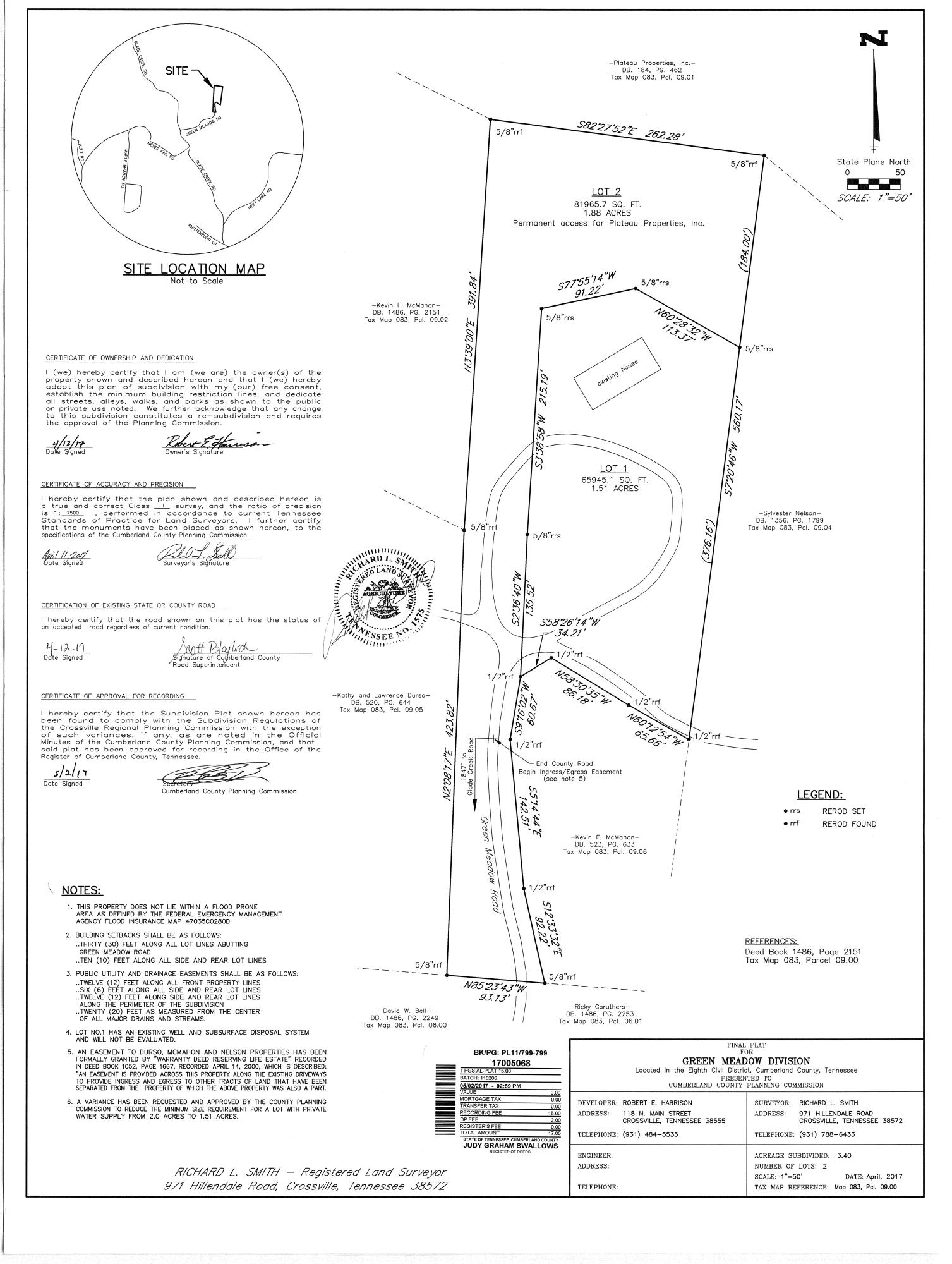 383 Green Meadow Road Sparta, TN 38583 - Photo 36 of 37 mapPLE026 Green Meadow Rd 383 Final Plat