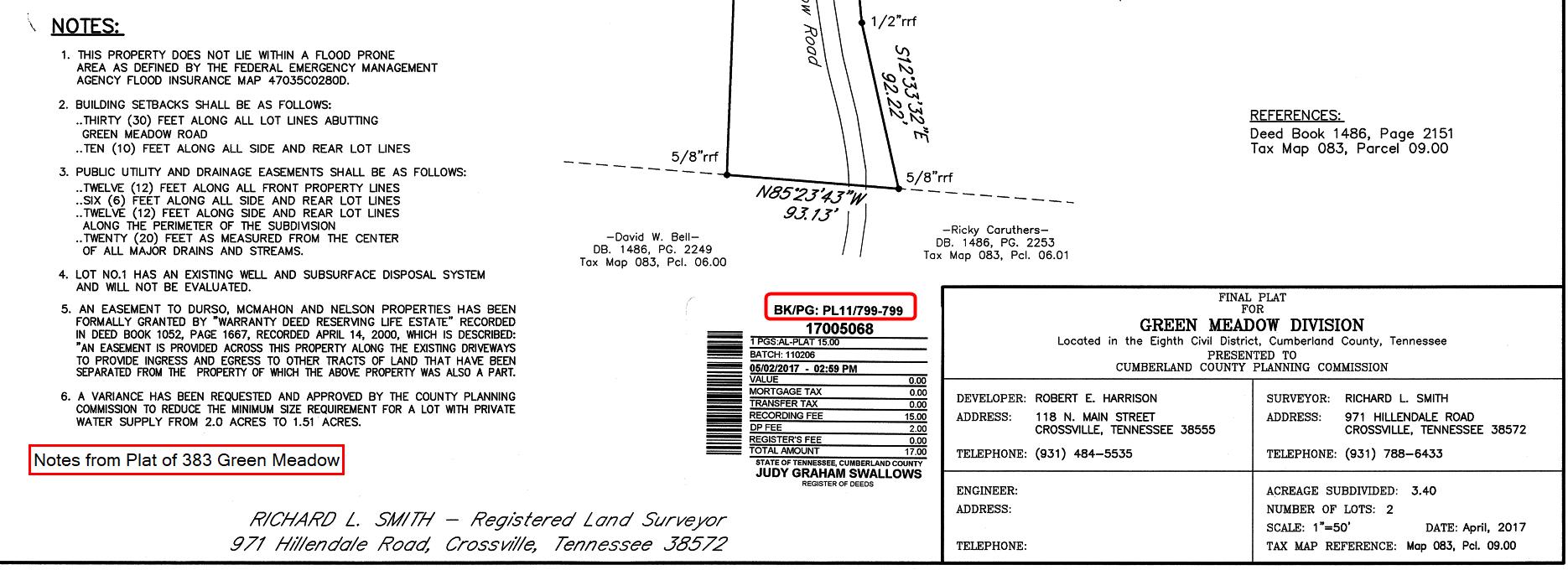 383 Green Meadow Road Sparta, TN 38583 - Photo 37 of 37 Enlargement of Notes from Plat