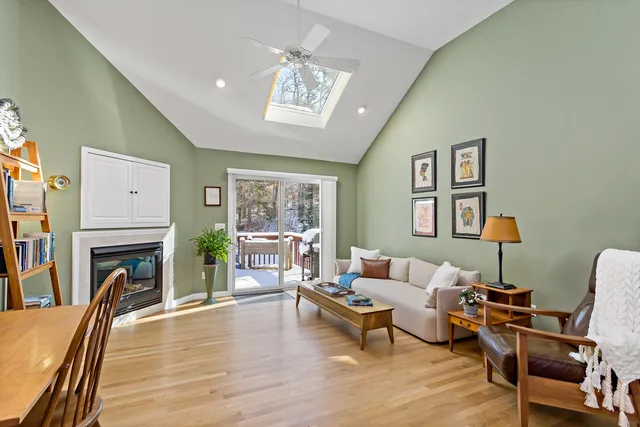 a living room with furniture or couch and a fireplace