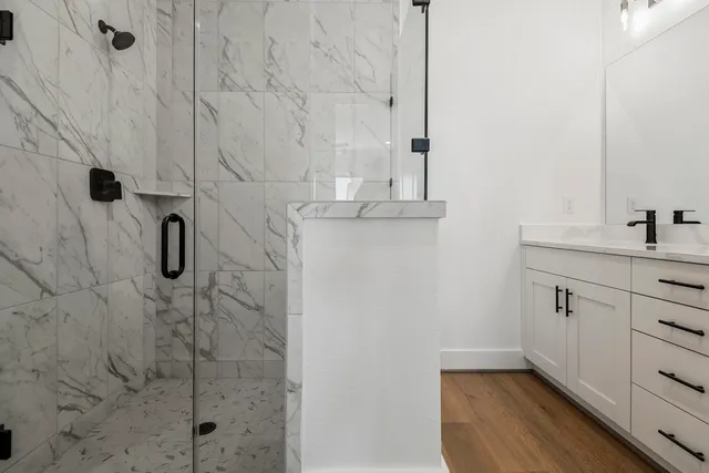 a bathroom with a shower