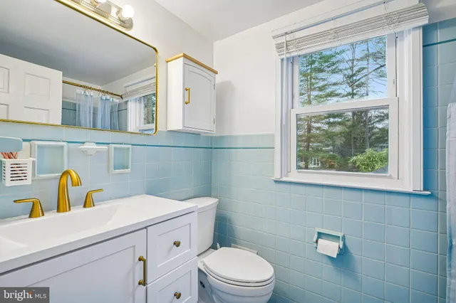 a bathroom with a sink a toilet and a window