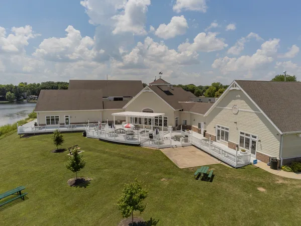 a view of a lake in middle of the town