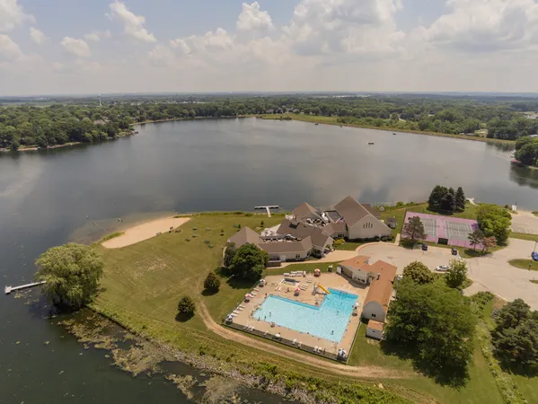 a view of a lake with outside space