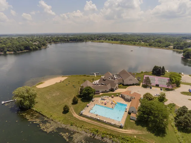 a view of a lake with outside space
