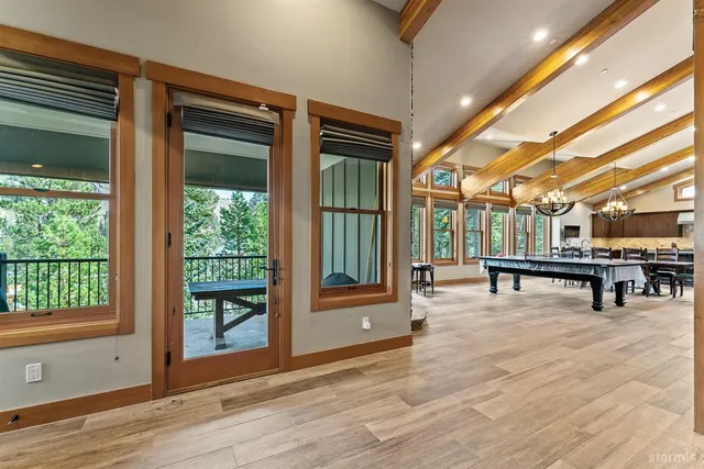 a view of balcony with furniture