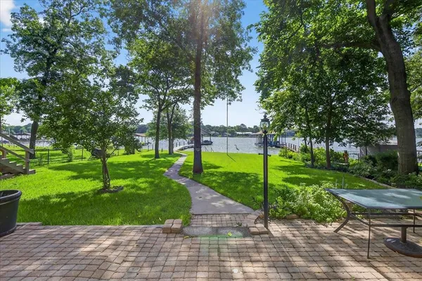 a view of a park with plants and trees