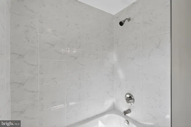 a bathroom with a shower and toilet