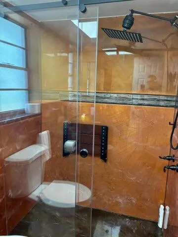 a bathroom with a shower